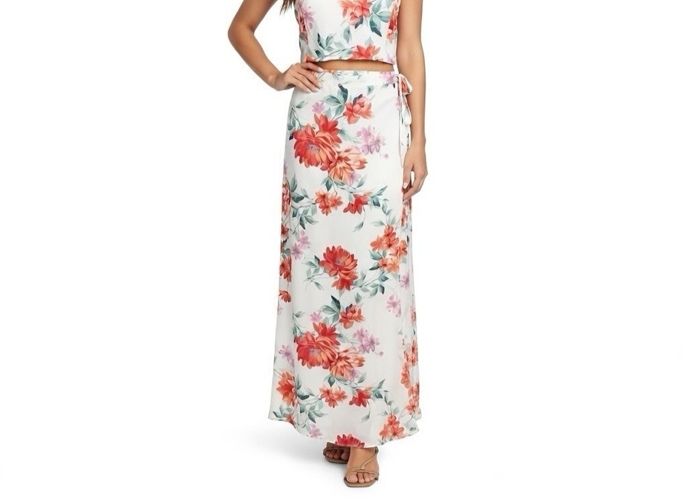 Lulus White Red Pink Floral Maxi Wrap Skirt Size XS NWT